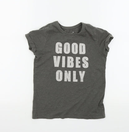 Primark Girls Grey Colourblock  Basic T-Shirt Size 7 Years