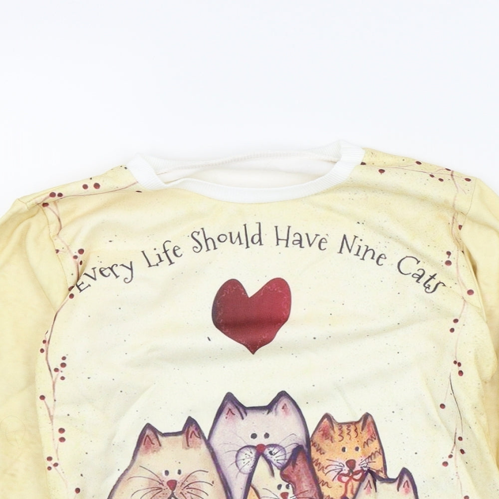 Preworn Girls Yellow   Pullover Jumper Size M  - cats