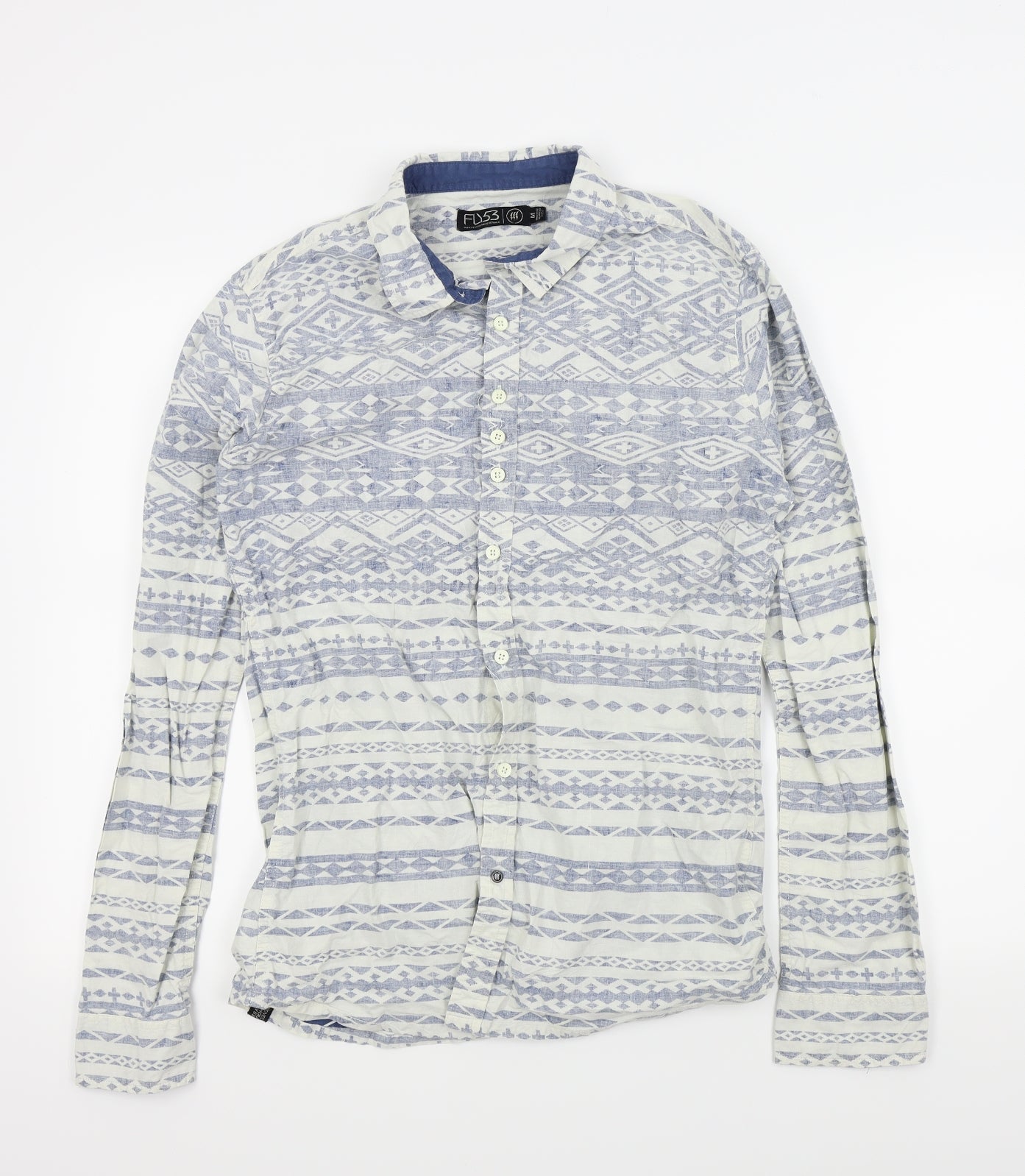FLY53 Boys Blue Geometric  Basic Button-Up Size M