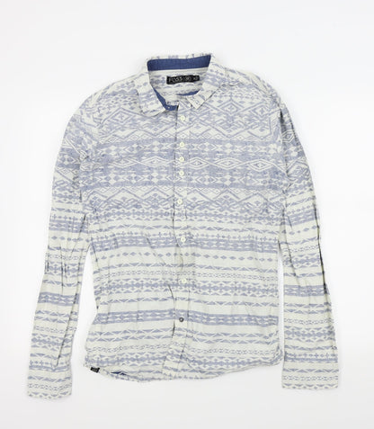 FLY53 Boys Blue Geometric  Basic Button-Up Size M