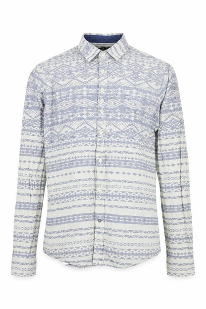 FLY53 Boys Blue Geometric  Basic Button-Up Size M