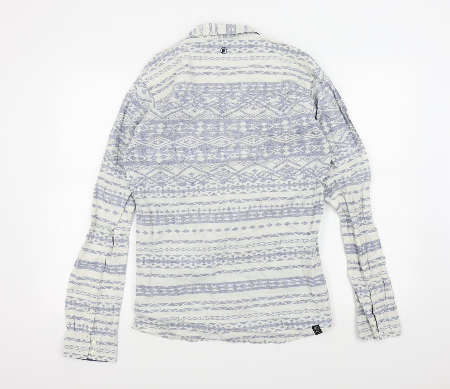 FLY53 Boys Blue Geometric  Basic Button-Up Size M