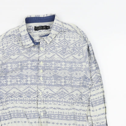 FLY53 Boys Blue Geometric  Basic Button-Up Size M