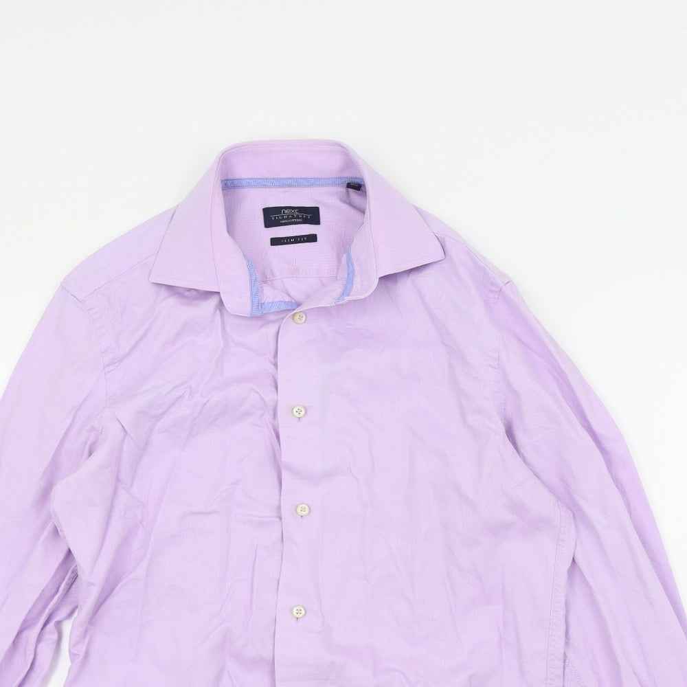 Mens UK Size 15 NEXT Purple  Button-Up Long Sleeve Casual Shirt