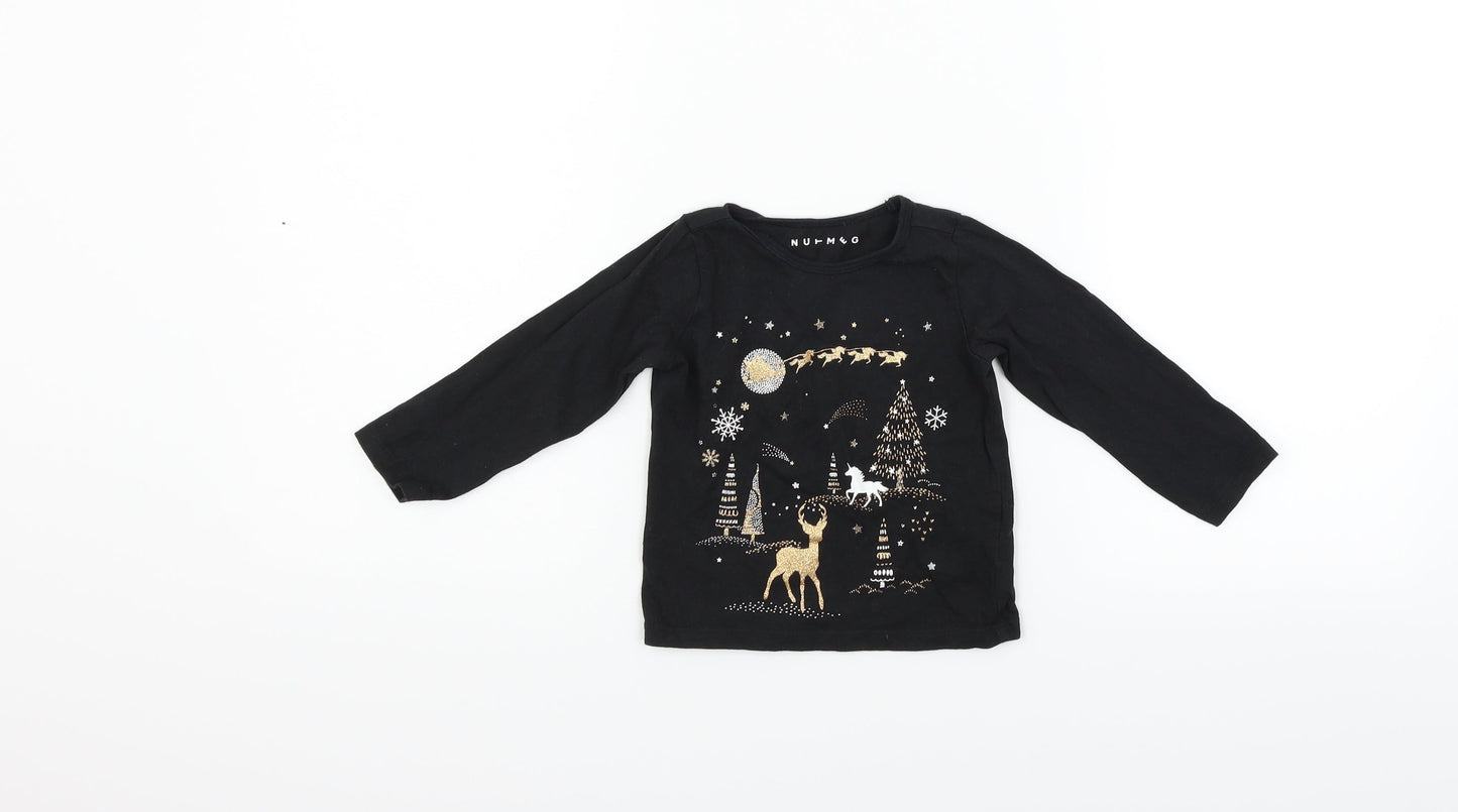 Nutmeg Boys Black   Fit & Flare  Size 12-18 Months  - deers christmas