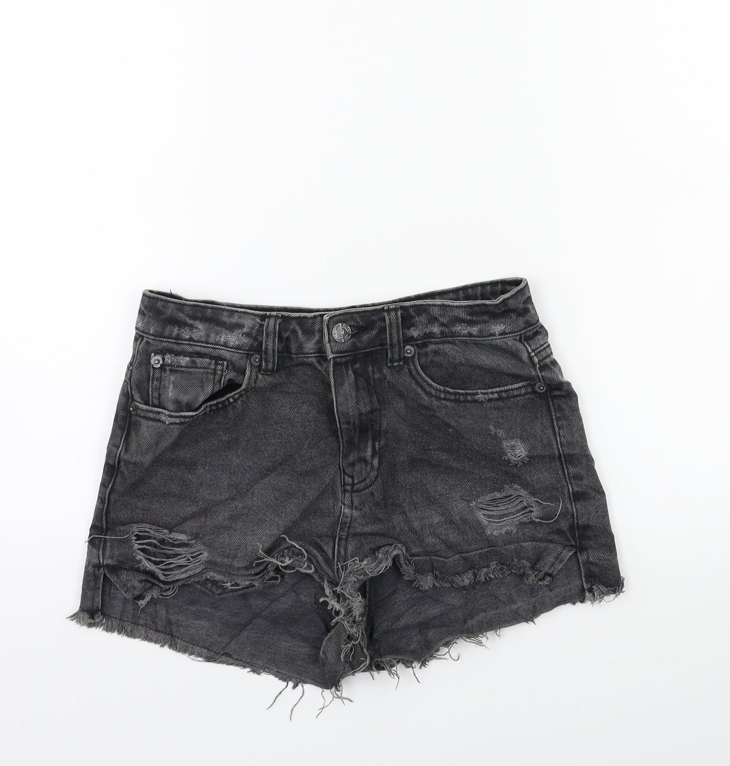 New Look Womens Black Batik Denim Cut-Off Shorts Size 8