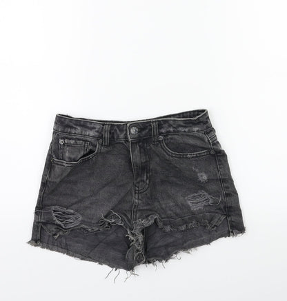 New Look Womens Black Batik Denim Cut-Off Shorts Size 8