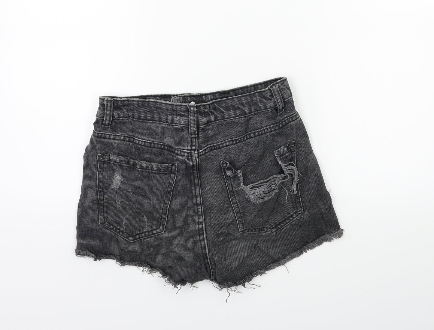 New Look Womens Black Batik Denim Cut-Off Shorts Size 8