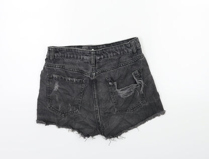 New Look Womens Black Batik Denim Cut-Off Shorts Size 8