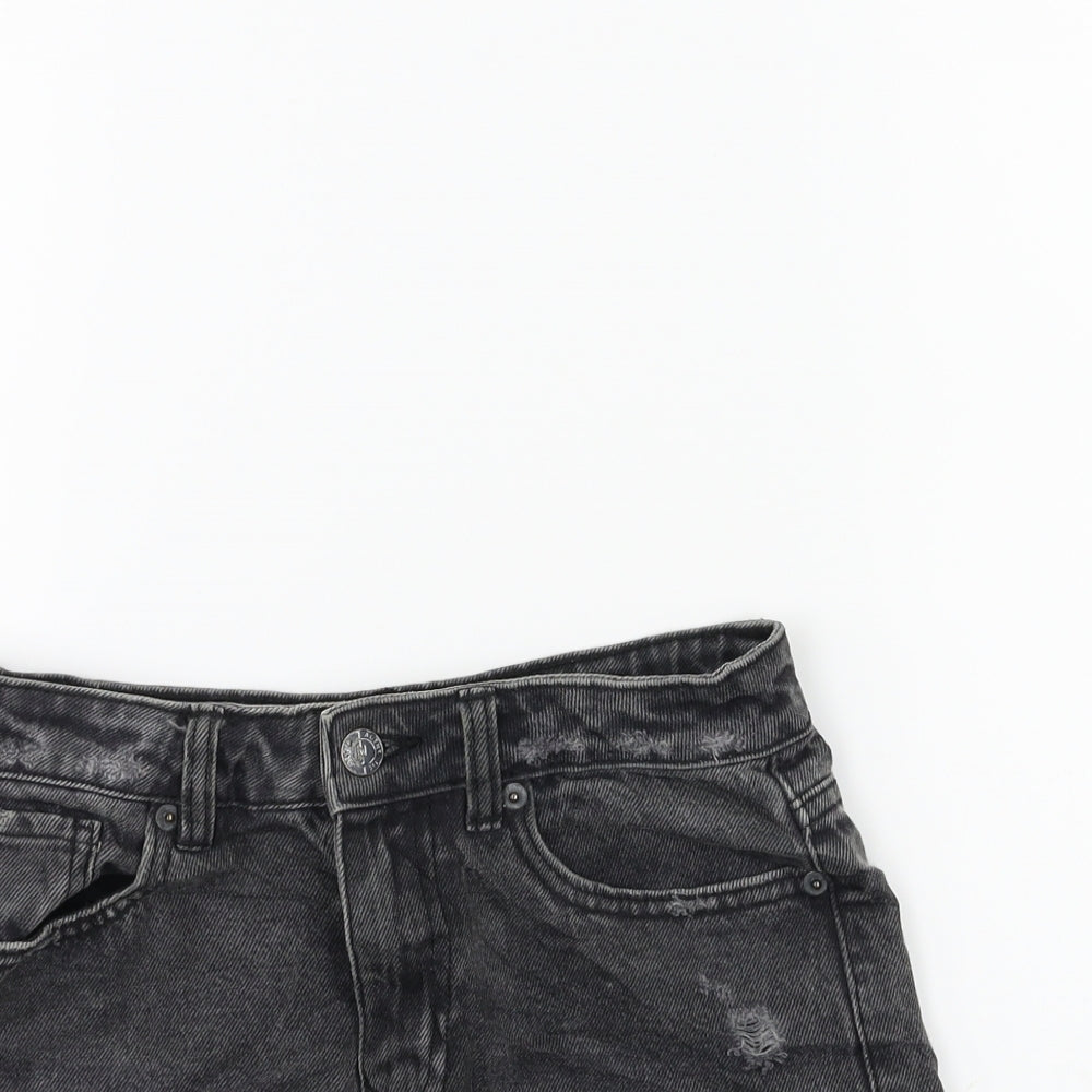 New Look Womens Black Batik Denim Cut-Off Shorts Size 8