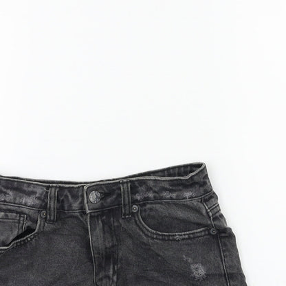 New Look Womens Black Batik Denim Cut-Off Shorts Size 8