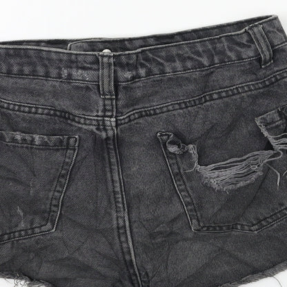 New Look Womens Black Batik Denim Cut-Off Shorts Size 8