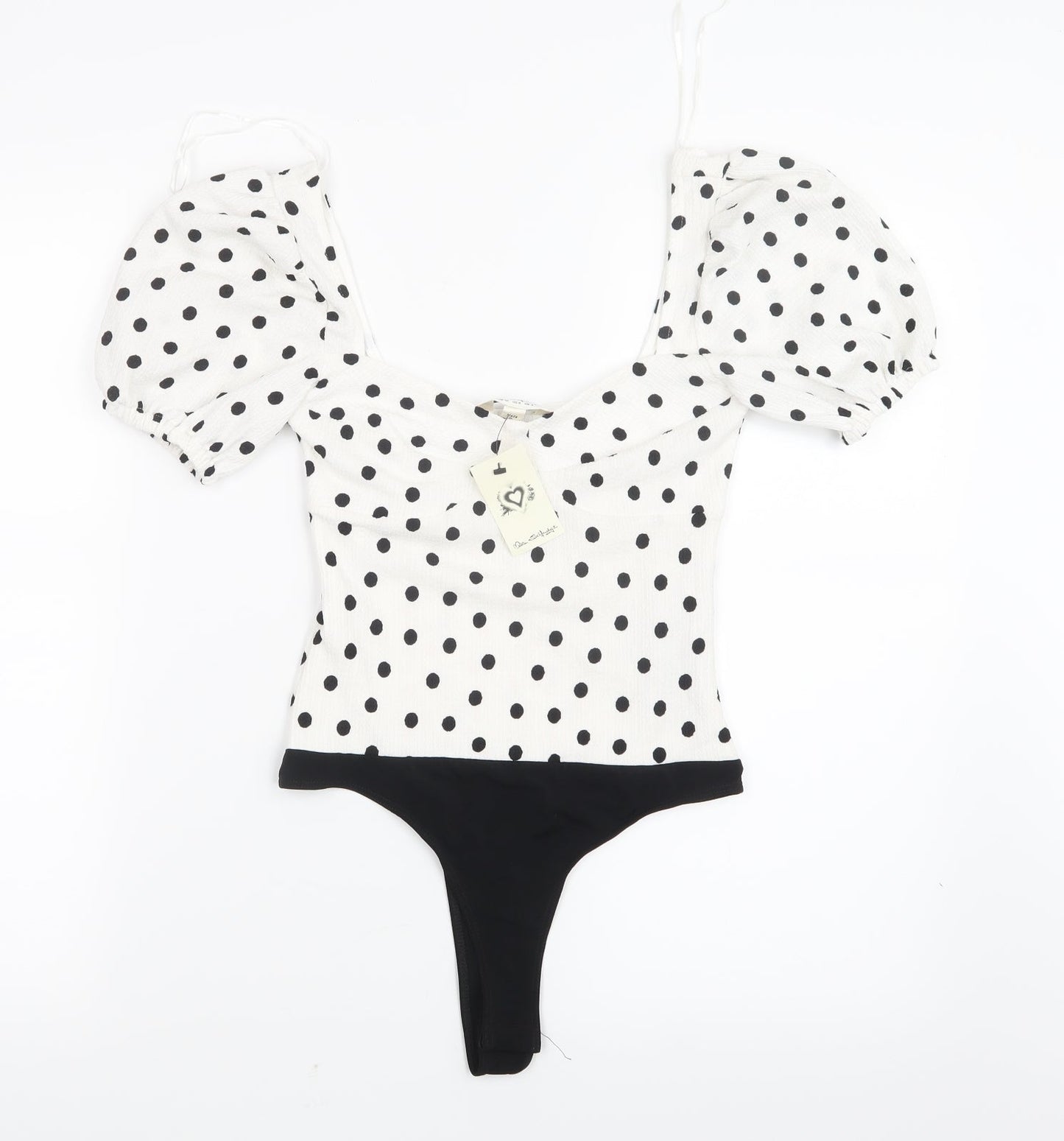 Miss Selfridge Womens White Polka Dot  Bodysuit One-Piece Size 4