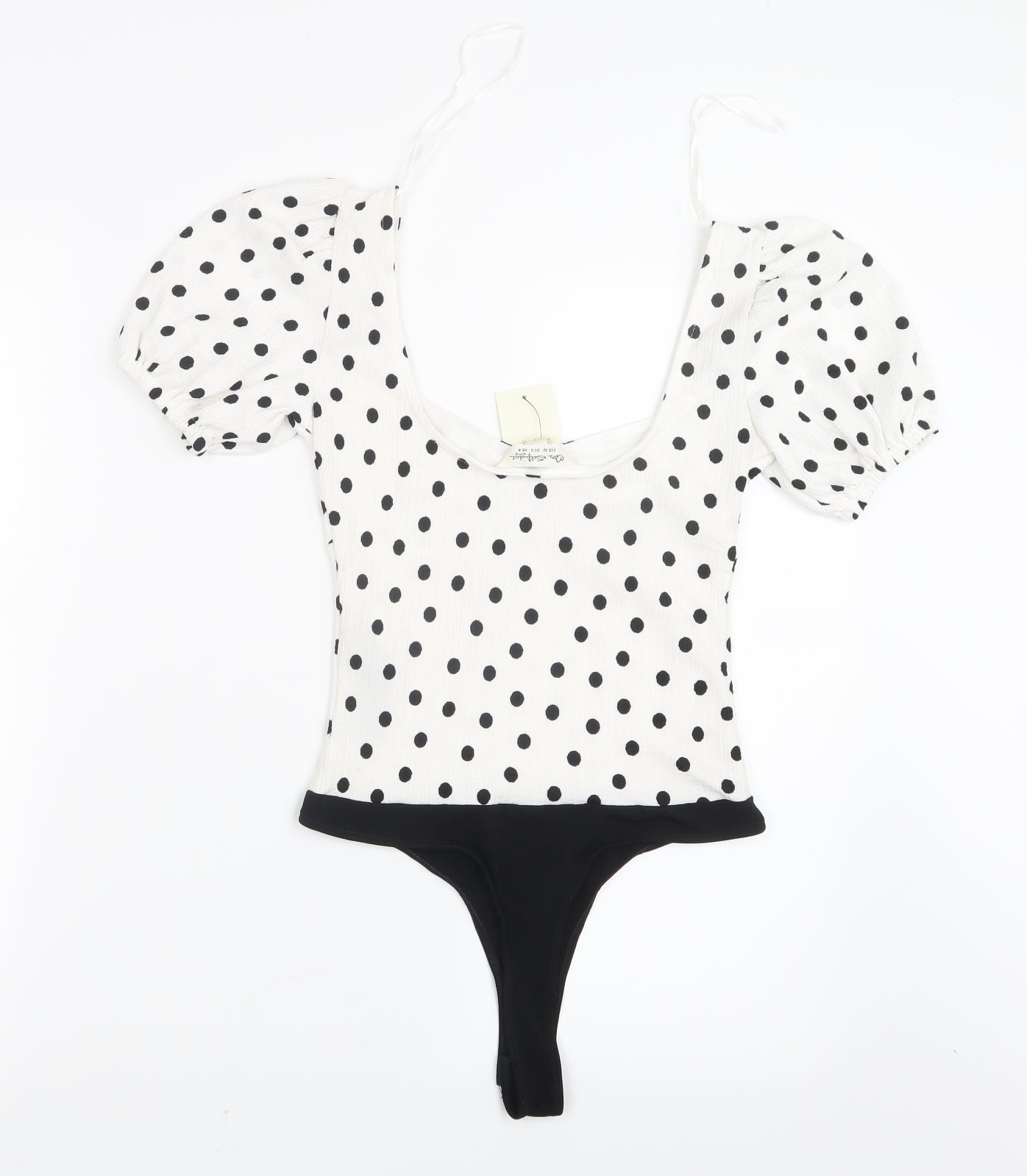 Miss Selfridge Womens White Polka Dot  Bodysuit One-Piece Size 4