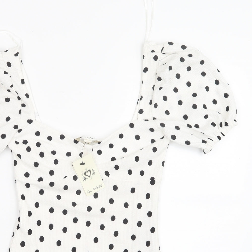Miss Selfridge Womens White Polka Dot  Bodysuit One-Piece Size 4