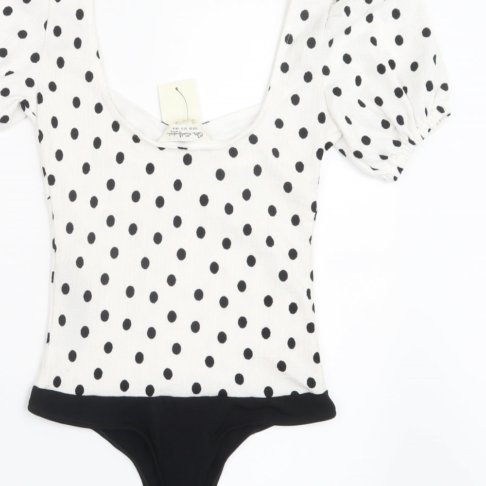 Miss Selfridge Womens White Polka Dot  Bodysuit One-Piece Size 4