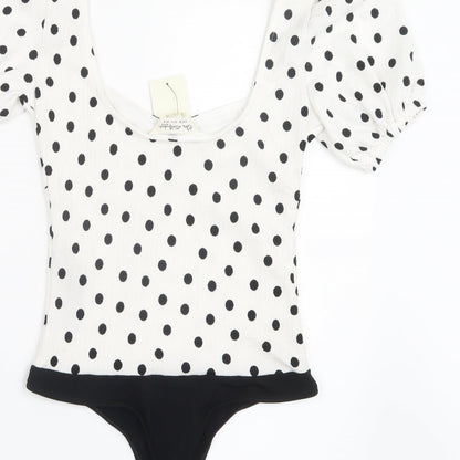 Miss Selfridge Womens White Polka Dot  Bodysuit One-Piece Size 4