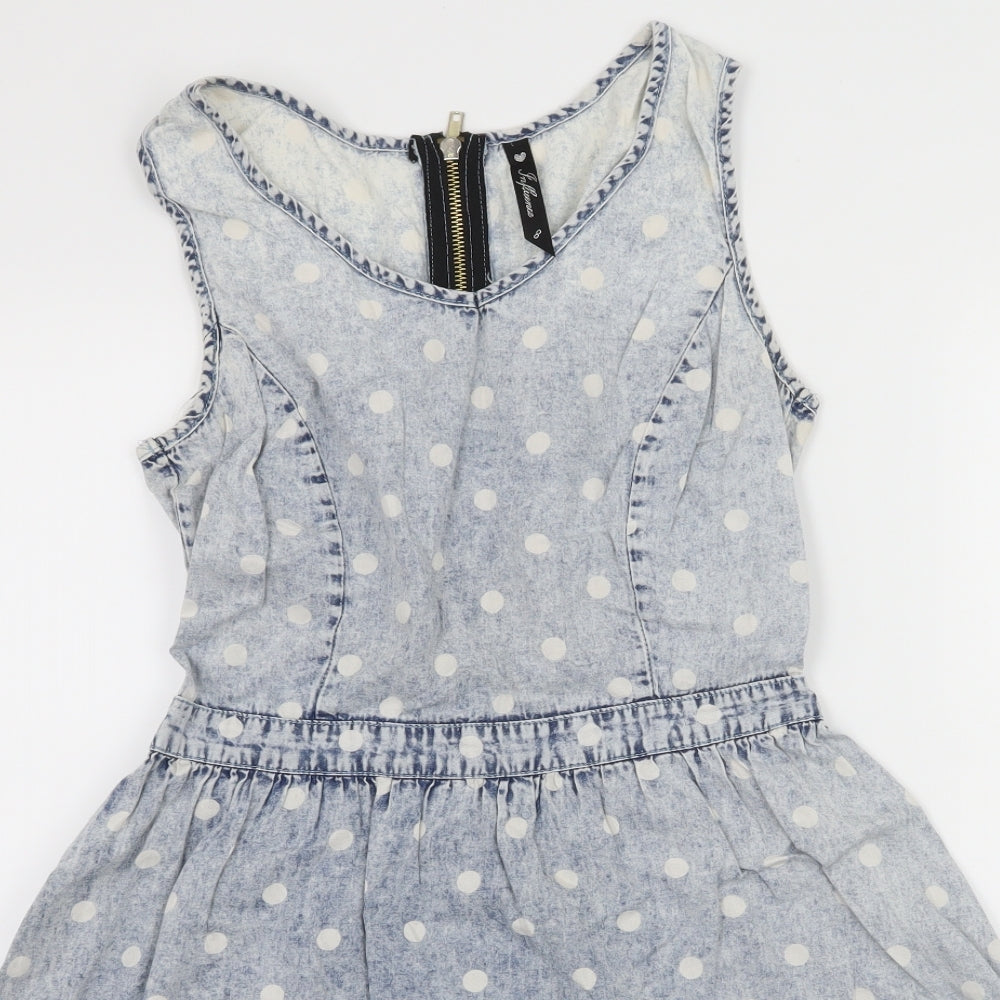 Influence Womens Blue Polka Dot Denim Skater Dress  Size 8