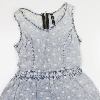 Influence Womens Blue Polka Dot Denim Skater Dress  Size 8
