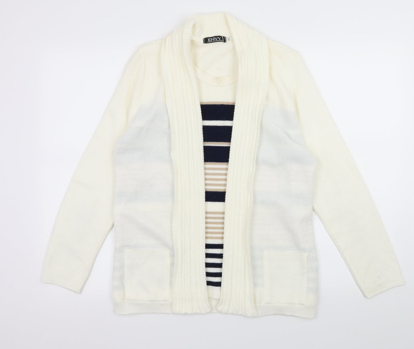 Envy Womens White Striped Knit Pullover Jumper Size M