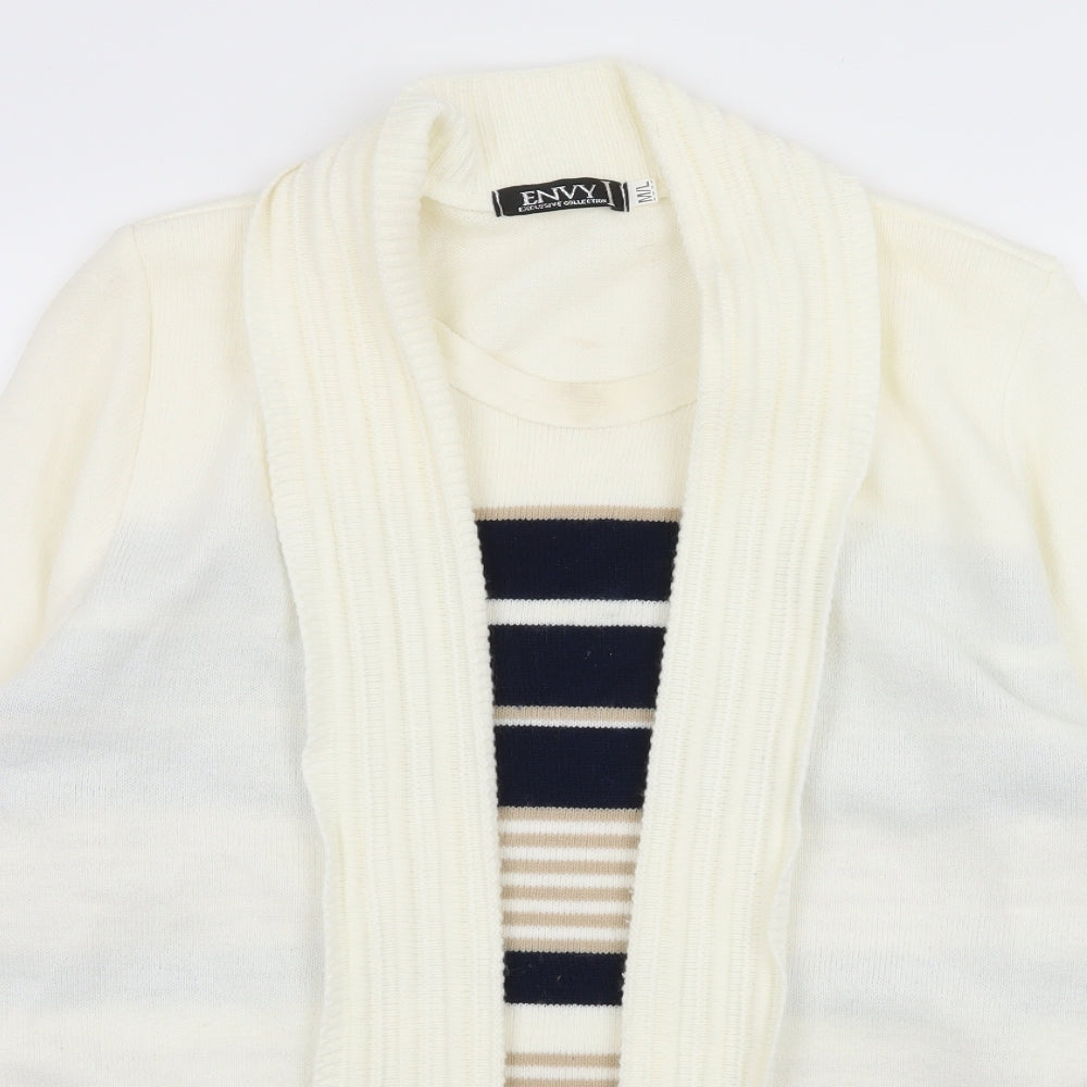 Envy Womens White Striped Knit Pullover Jumper Size M