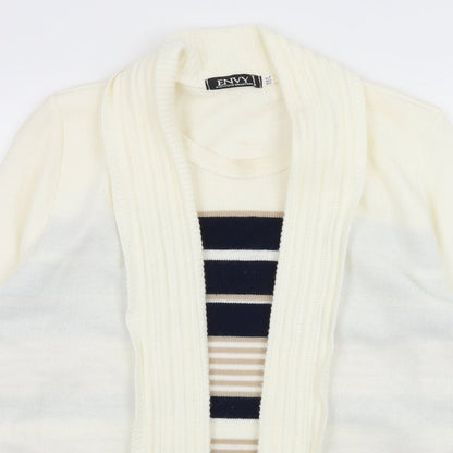Envy Womens White Striped Knit Pullover Jumper Size M