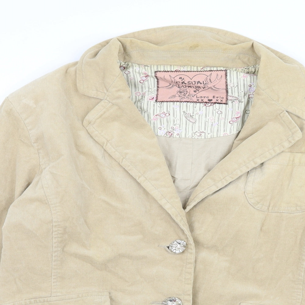 E-vie Womens Beige  Corduroy Jacket Blazer Size 16