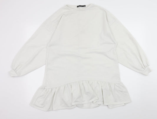 Boohoo Womens White  Jersey Pullover Sweatshirt Size 8
