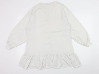 Boohoo Womens White  Jersey Pullover Sweatshirt Size 8