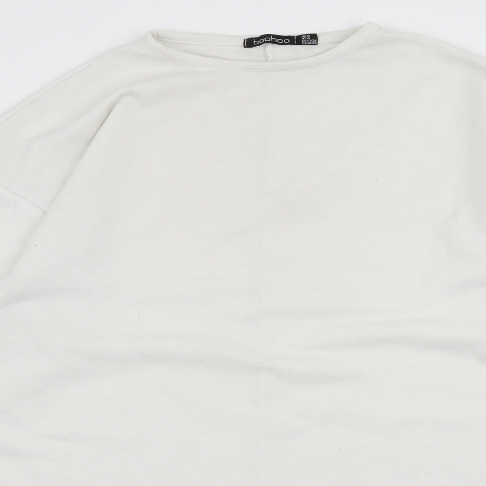 Boohoo Womens White  Jersey Pullover Sweatshirt Size 8