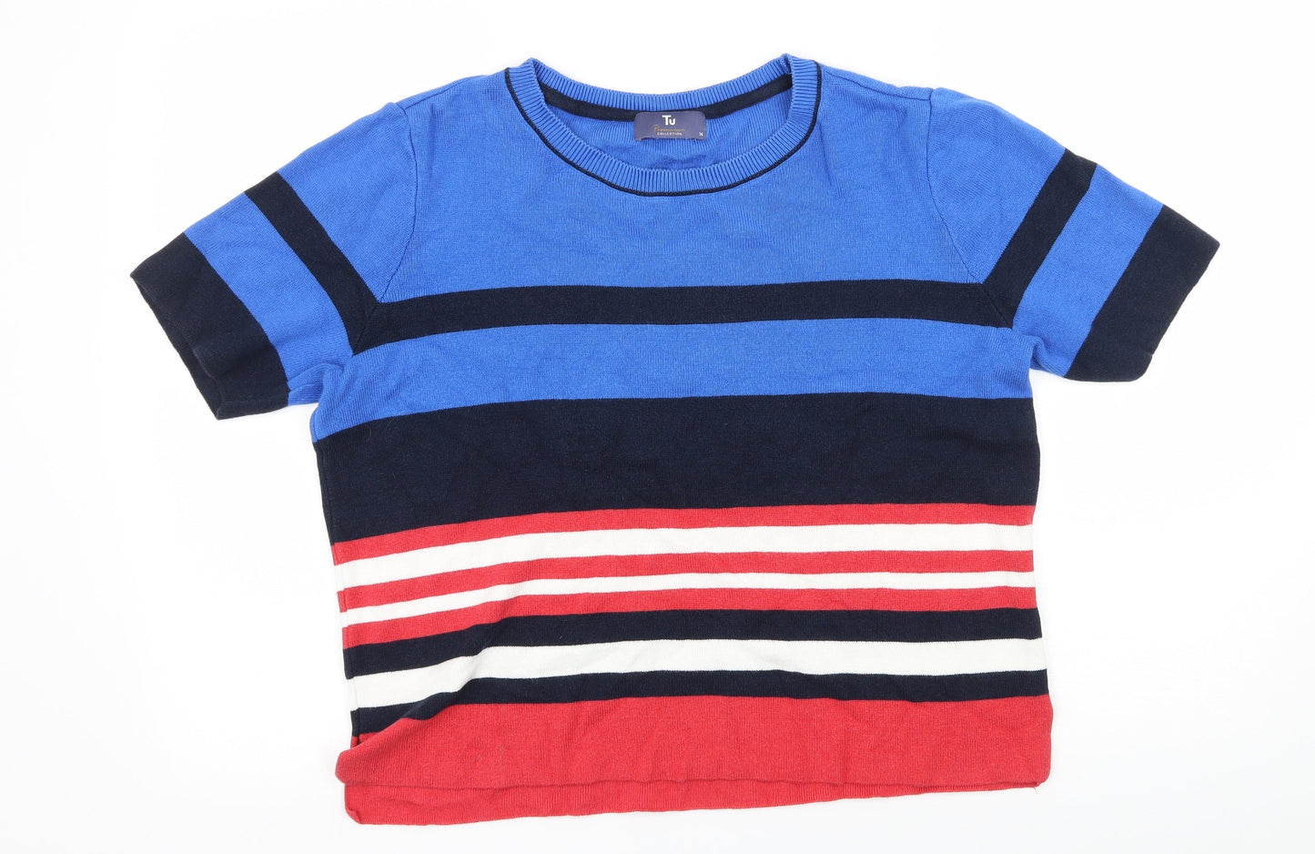 TU Womens Blue Striped Knit Basic T-Shirt Size 14