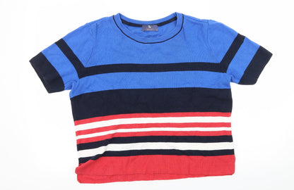 TU Womens Blue Striped Knit Basic T-Shirt Size 14