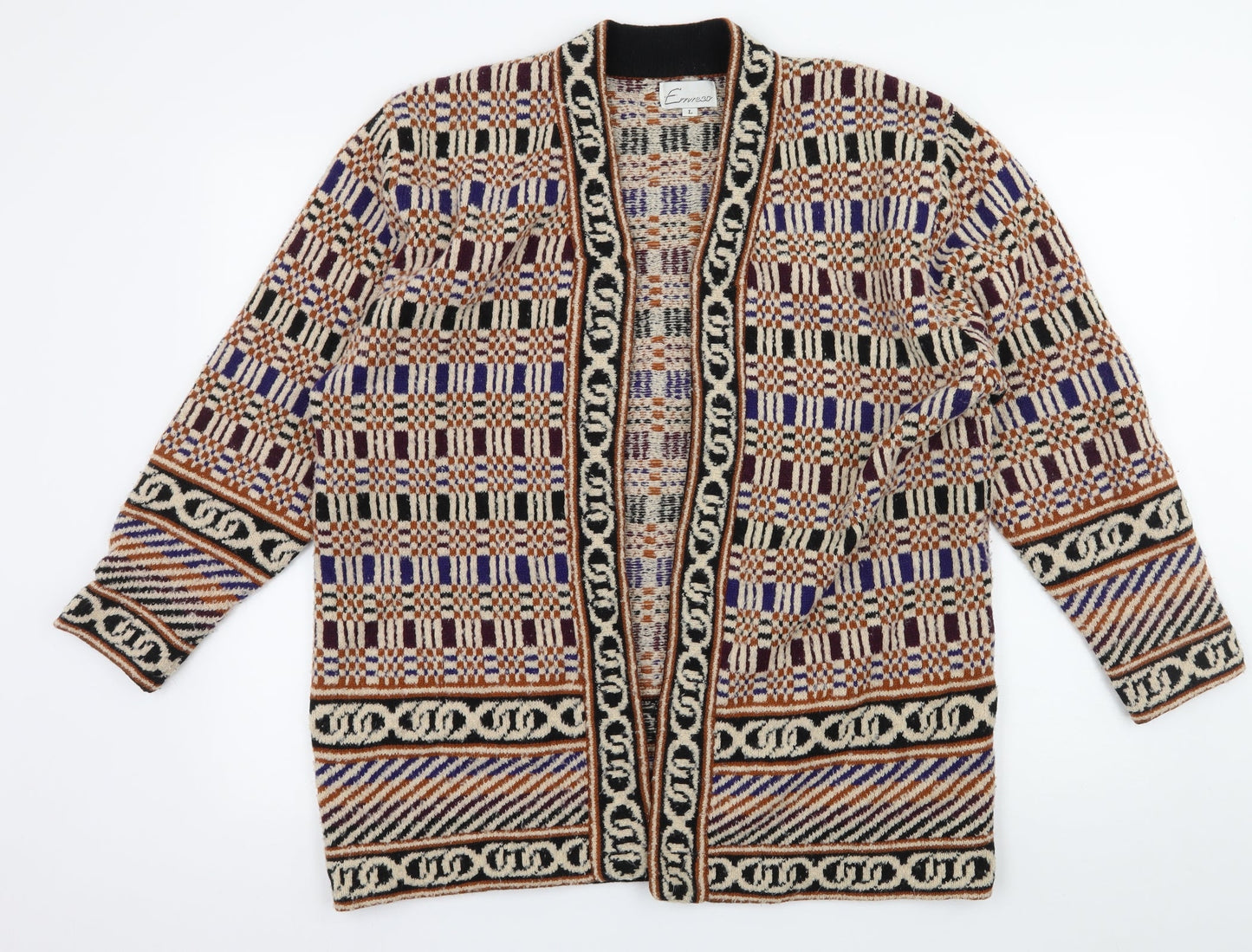Emrecco Womens Beige Geometric Knit Cardigan Jumper Size L