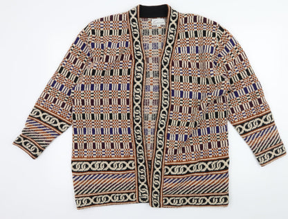 Emrecco Womens Beige Geometric Knit Cardigan Jumper Size L