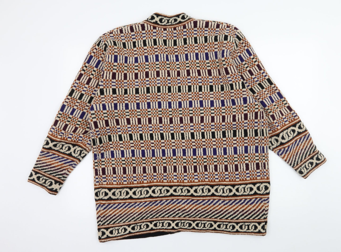 Emrecco Womens Beige Geometric Knit Cardigan Jumper Size L