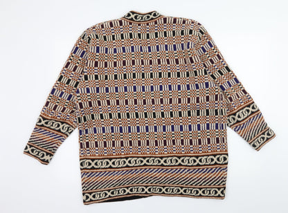Emrecco Womens Beige Geometric Knit Cardigan Jumper Size L