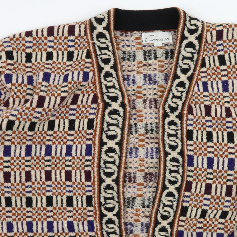 Emrecco Womens Beige Geometric Knit Cardigan Jumper Size L