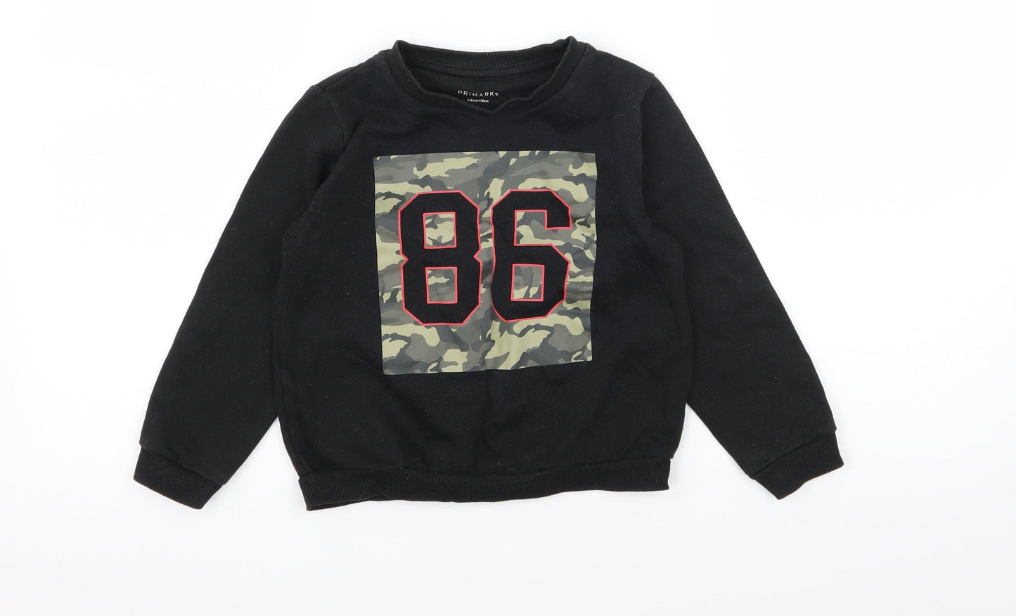 Primark Boys Black Camouflage Jersey Pullover Sweatshirt Size 5-6 Years  - 86