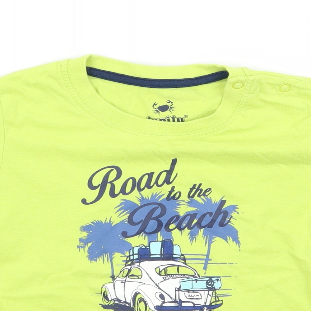 Lupliu Boys Green  Jersey Basic T-Shirt Size 12 Months  - Road to the beach