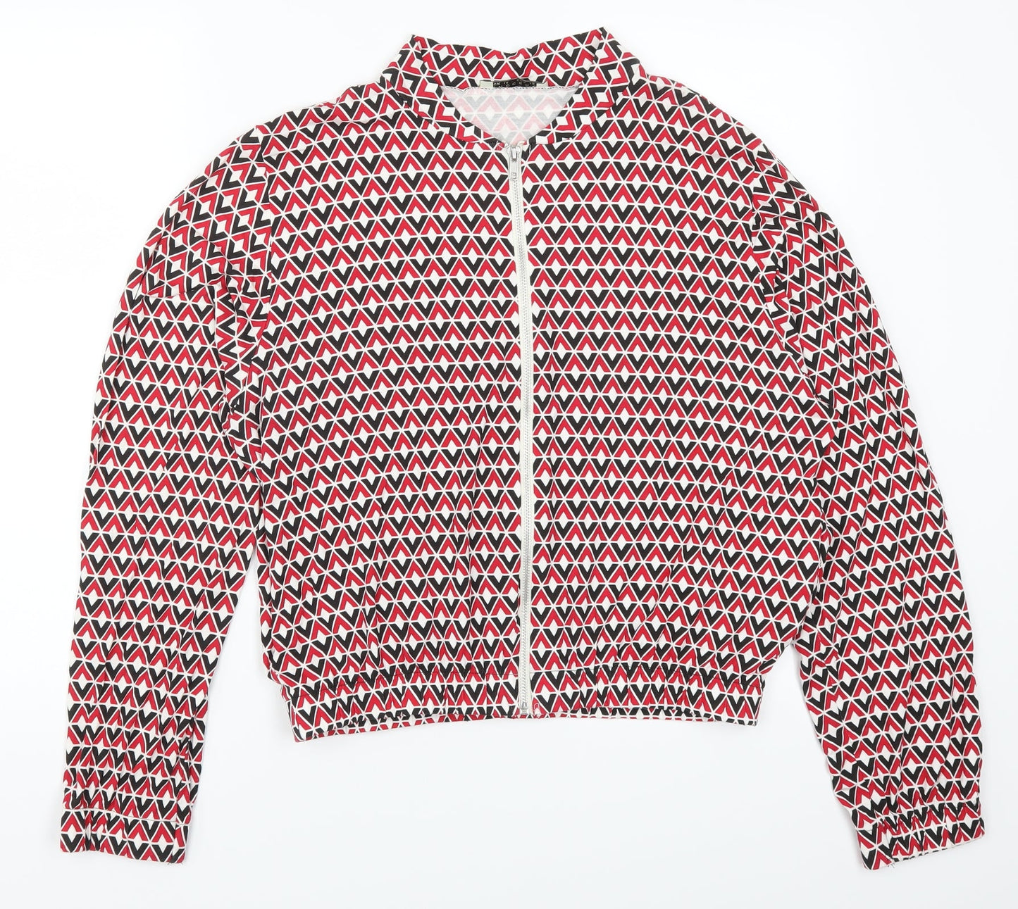Innocence Womens Red Geometric  Full Zip Sweatshirt Size 14