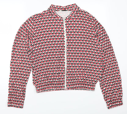 Innocence Womens Red Geometric  Full Zip Sweatshirt Size 14