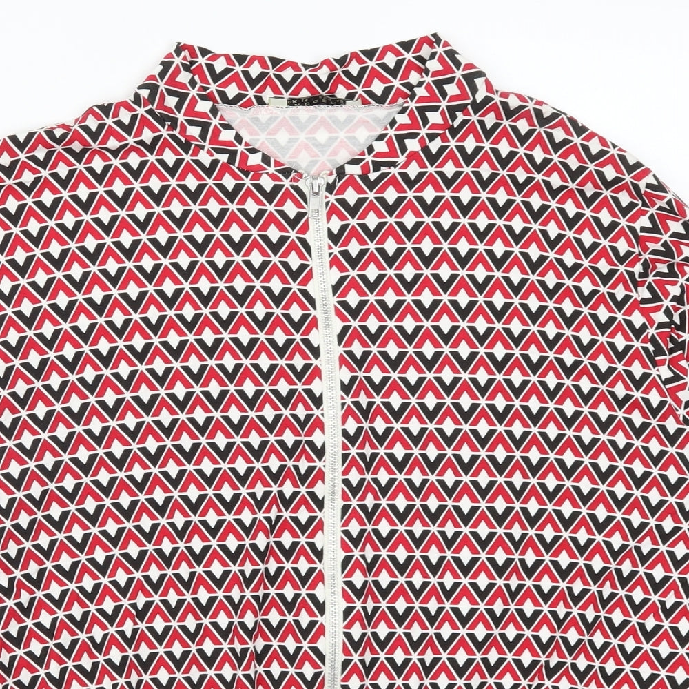 Innocence Womens Red Geometric  Full Zip Sweatshirt Size 14