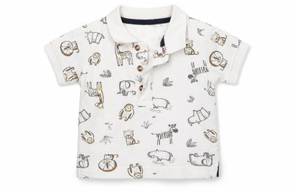 Primark Boys White Animal Print  Basic Polo Size 3-6 Months  - Animals