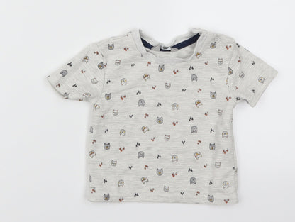 Primark Baby Grey   Basic T-Shirt Size 6-9 Months  - Cat Print