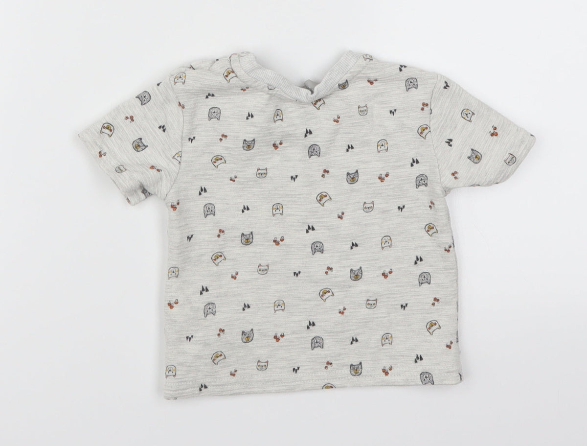 Primark Baby Grey   Basic T-Shirt Size 6-9 Months  - Cat Print