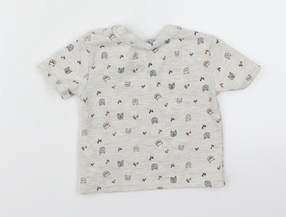 Primark Baby Grey   Basic T-Shirt Size 6-9 Months  - Cat Print