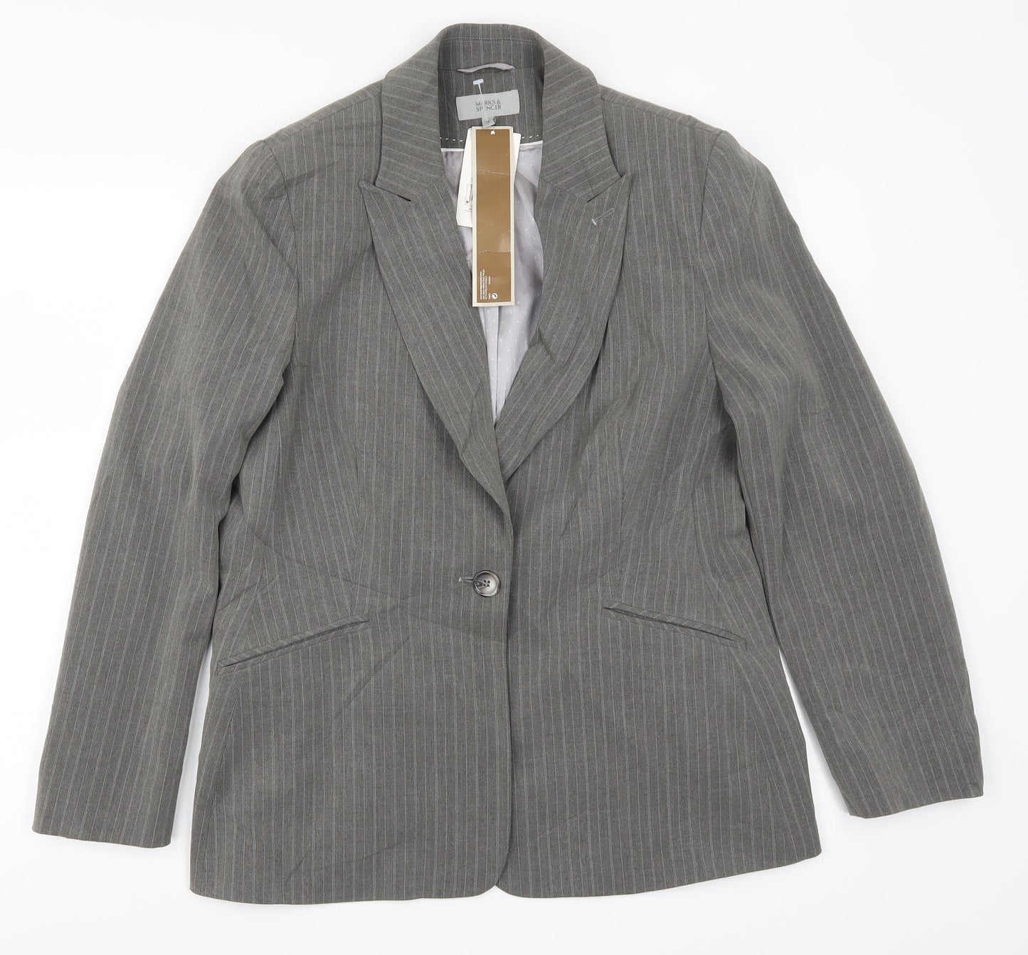 Marks and Spencer Womens Grey Striped  Jacket Suit Jacket Size 16