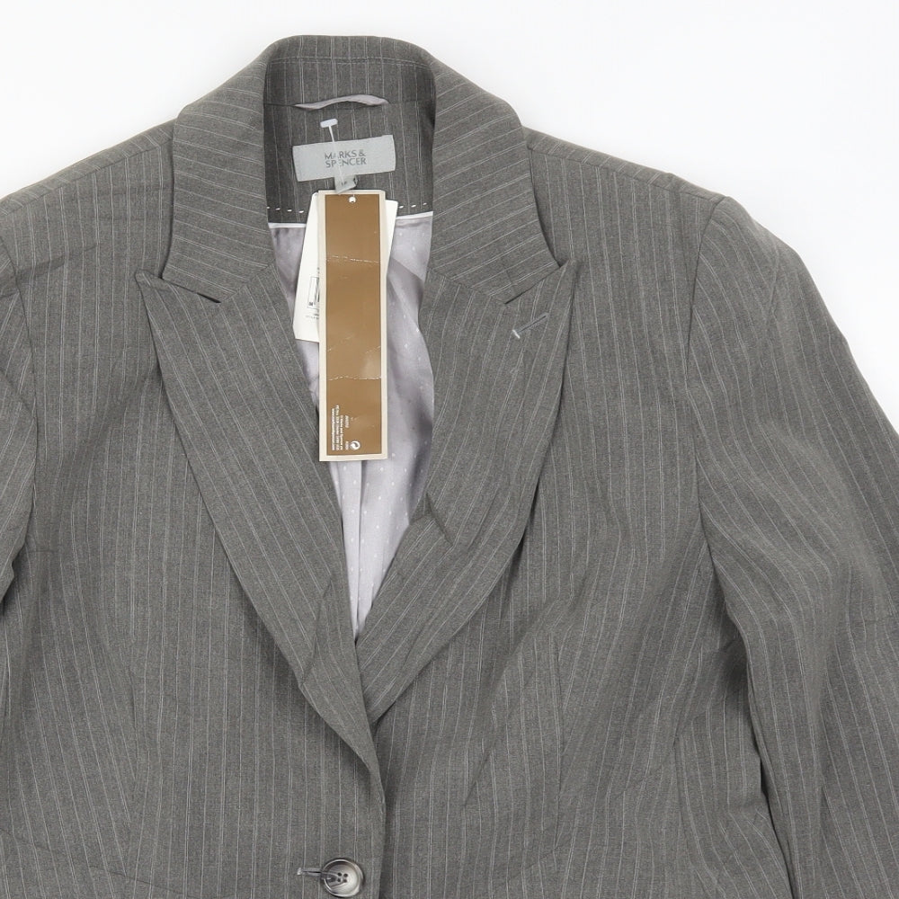 Marks and Spencer Womens Grey Striped  Jacket Suit Jacket Size 16