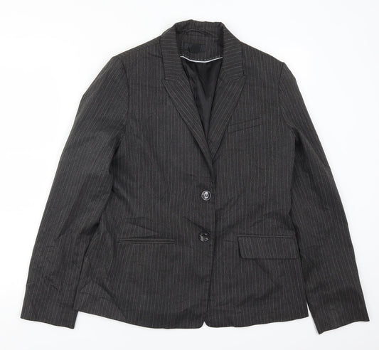 H&M Womens Grey Striped  Jacket Suit Jacket Size 8