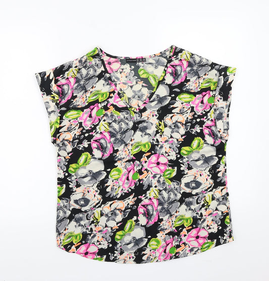 Primark Womens Black Floral  Basic T-Shirt Size 12